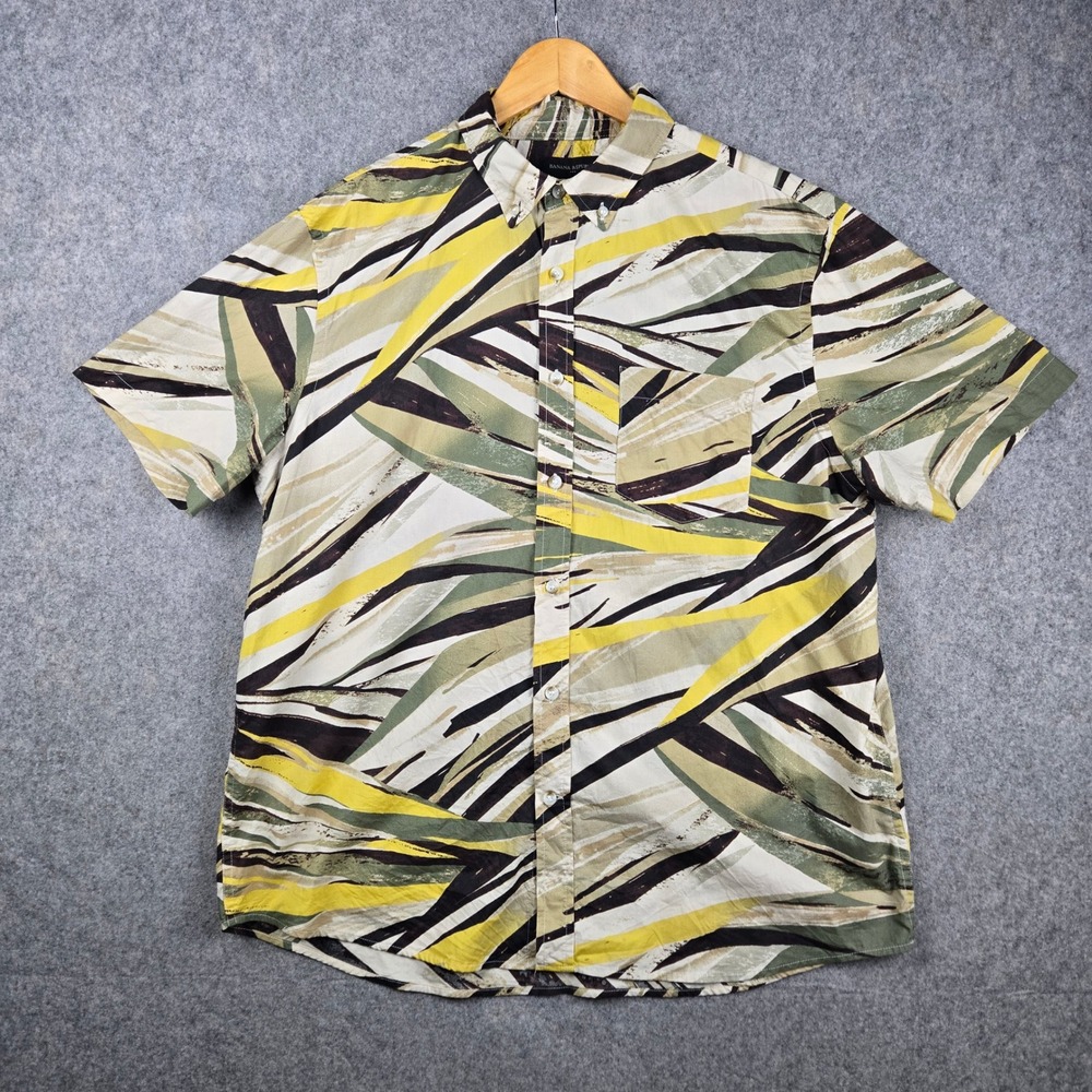 Banana Republic Shirt Mens Large Yellow Abstract Tropical Slim Fit Short Sleeve